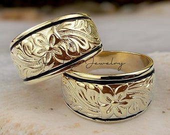Hawaiian Heirloom Barrel Plumeria Ring - Hawaiian ring - Gold Ring - Heirloom Jewelry - gifts for her - Gold band