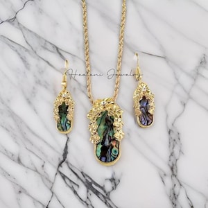 Jewelry Set - Hawaiian Earrings - Hawaiian Necklace - Made in Hawaii - Gift for Her - Floral Jewelry - Gold Earrings - Polynesian Jewelry