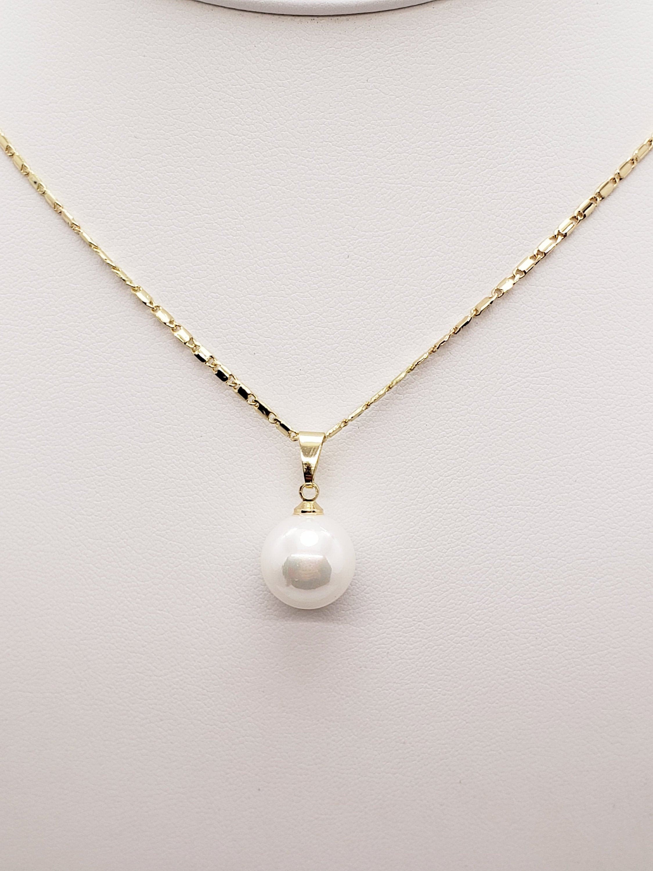 White Pearl Necklace White Pearl Pendant Gold Chain - Etsy