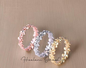 Plumeria Lei Band Ring - Hawaiian ring - Gold Ring - Heirloom Jewelry - gifts for her - Gold band