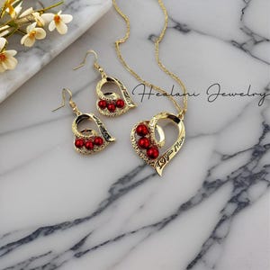 Jewelry Set - Mothers Day Jewelry Set - Hawaiian Earrings - Hawaiian Necklace - Gift for Her - Floral Jewelry - Gold Earrings