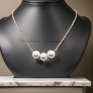 Triple White Pearl Shell Necklace - Hawaiian Necklace - Floral Jewelry - Gold Necklace - Gifts for her