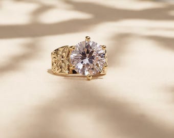 12mm Hawaiian French Mound CZ Ring - Hawaiian ring - Gold Ring - Heirloom Jewelry - gifts for her - Gold band