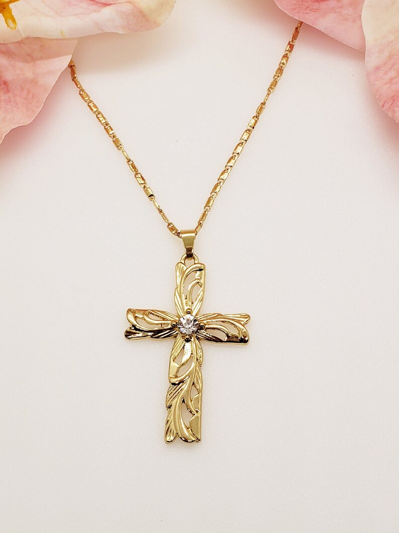 Hawaiian Heirloom Cross CZ Necklace Pendant Necklace Gold Etsy