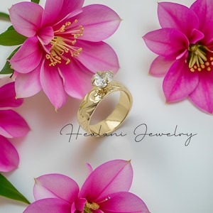 8mm Traditional Hawaiian Band CZ Ring - Hawaiian ring - Gold Ring - Heirloom Jewelry - gifts for her