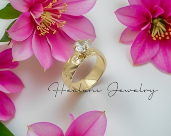 8mm Traditional Hawaiian Band CZ Ring - Hawaiian ring - Gold Ring - Heirloom Jewelry - gifts for her