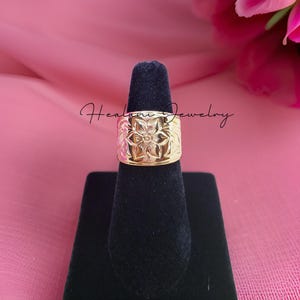 16mm Tapered Hawaiian Floral Ring - Hawaiian ring - Gold Ring - Heirloom Jewelry - gifts for her - Gold band