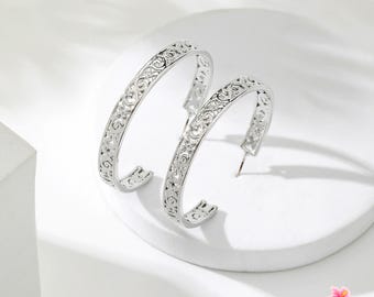 Silver Hawaiian Hoop Earrings - Hawaiian Earrings - Made in Hawaii - Floral Jewelry -  Silver Earrings