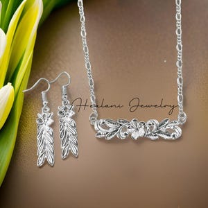 Jewelry Set - Hawaiian Earrings - Hawaiian Necklace - Made in Hawaii - Gift for Her - Floral Jewelry - Silver Earrings - Polynesian Jewelry