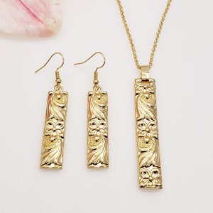 Jewelry Set C - Hawaiian Earrings - Hawaiian Necklace - Made in Hawaii - Gift for Her - Floral Jewelry - Gold Earrings - Polynesian Jewelry