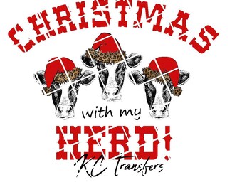 Christmas With My Herd Leopard Cow Santa Plaid Ready to Press Transfer Sublimation Transfer