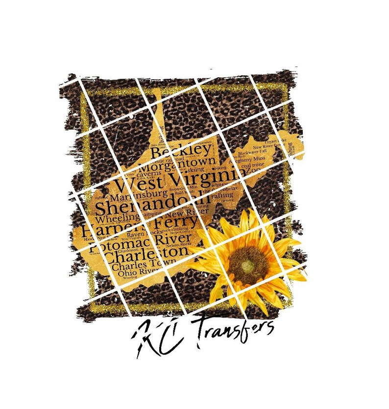 West Virginia Sunflower Leopard Retro Ready To Press Sublimation Transfer Or Iron On Vinyl Transfer