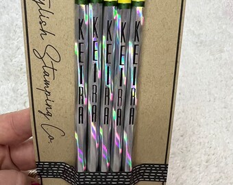 Personalized Stamped Pencil Set Noir Holographic Ticonderoga 24 HR Turnaround