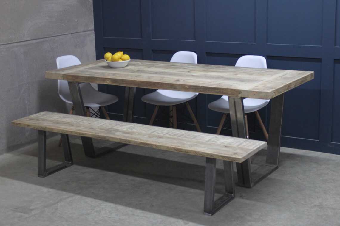 Reclaimed Industrial Dining Table With Steel Frame woburn Etsy UK