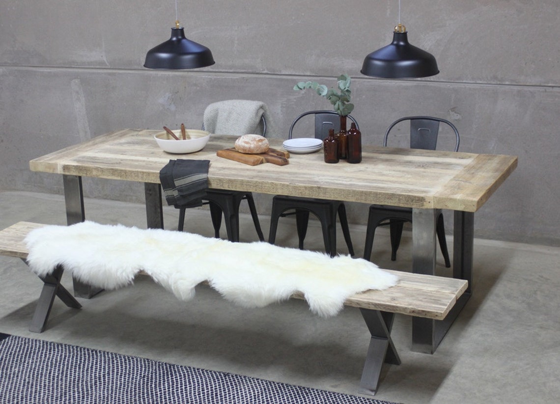 Reclaimed Industrial Dining Table With Steel Frame Etsy UK