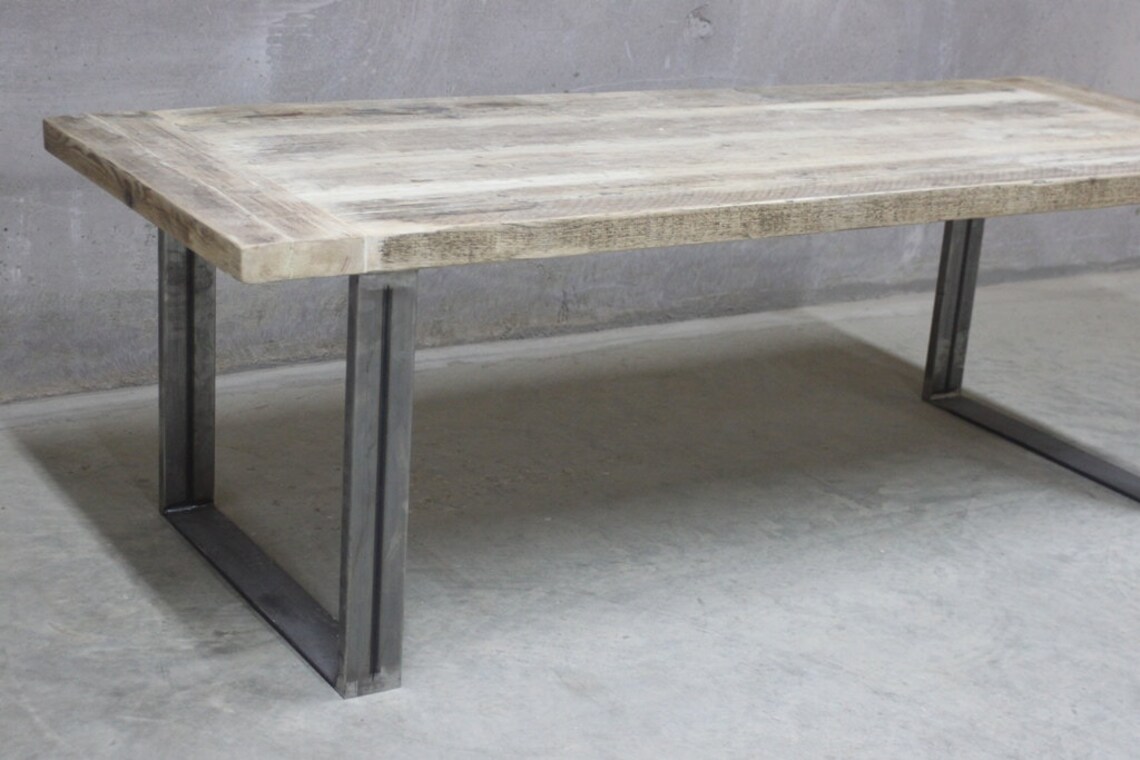 Reclaimed Industrial Dining Table With Steel Frame Etsy UK