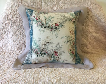 vintage French fabric pillow case, handmade, Fabulous rose fabric, French linen