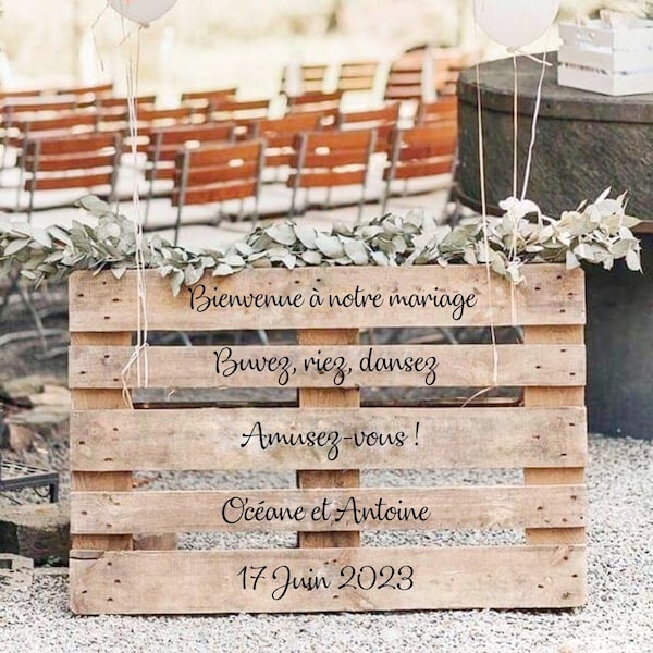 Étiquette palette Bienvenue pour mariage personnalisé vinyle - Mariage panneau bienvenue, fête, décoration - Sticker pour palette