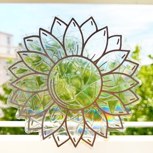 Pegatina para ventana &quot;Flor de verano&quot; con atrapasol arcoíris - Atrapasol - Calcomanía - Protector solar - Ilumina tu hogar