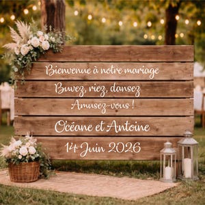 Gepersonaliseerde vinyl trouwlabels voor houten pallets – Welkomststicker voor de bruiloft – Gepersonaliseerde trouwdecoraties