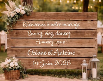 Etiquetas de vinilo personalizadas para bodas en palets de madera – Pegatinas de bienvenida para bodas – Decoraciones de boda personalizadas