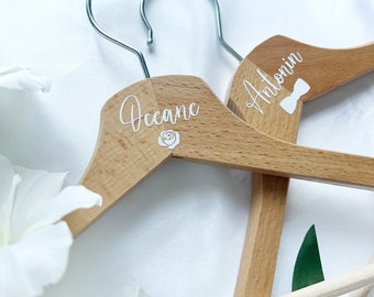 Wedding Hanger Name Tag Personalized Bow and Rose- Wedding Decals - Bridesmaid and groomsmen gifts
