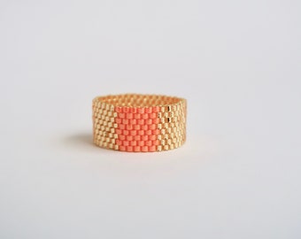 Peyote beaded finger ring ring gold orange or red, birthday gift