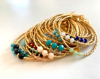 Bracelet Pearl bracelet golden Miyuki beads and colored glass cut beads, birthday gift or Christmas gift