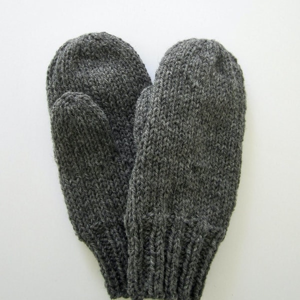 Hand Knit Wool Mittens with Fleece Lining - Grey, Blue, Green