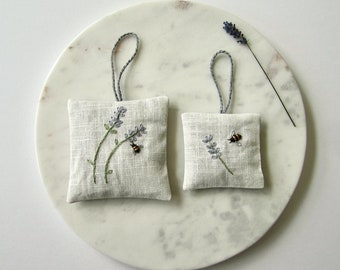 Lavender Sachets - Handmade Embroidered Ornaments - Set of Two