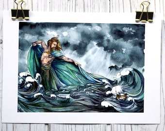 Impressão artística de edição limitada da mitologia celta de Manannan Mac Lir