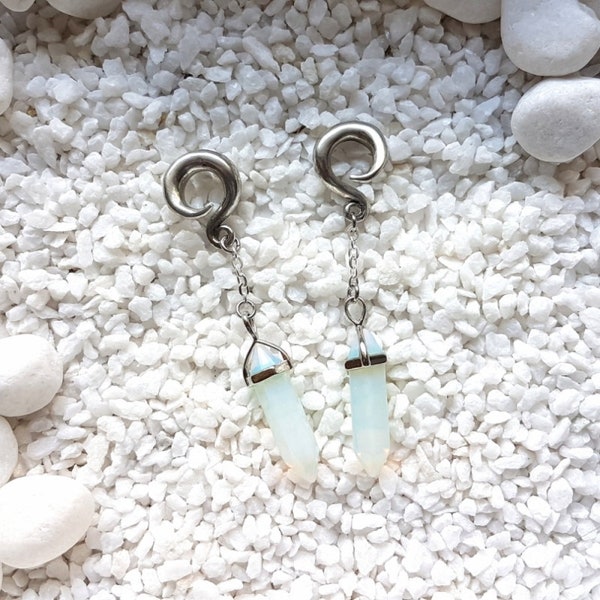 Poids en opalite, laiton argenté Poids d’oreilles avec opalite naturelle, bijoutiers pour oreilles tendues