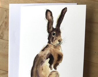 Brown Hare Greetings Card - Hare Blank Card - Hare Art Card