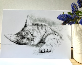 Cat Card - Tabby Cat Card - Sleeping Cat Card - Cat Lovers Card