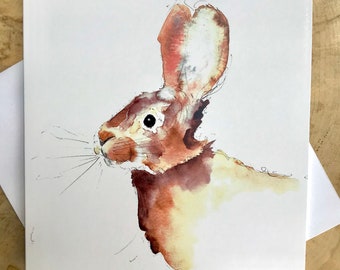 Happy Bunny Card: Fine Art Rabbit Illustration