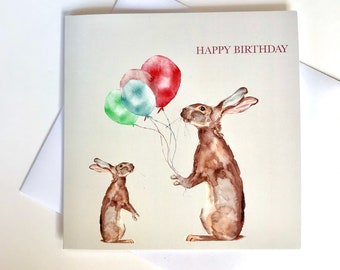 Rabbit Birthday Card - Children's Birthday Card - Blank Card - Cute Birthday Card.