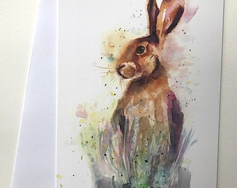 Hare Card - Greetings Card - Pretty Card - Wildlife Card - Art Card.