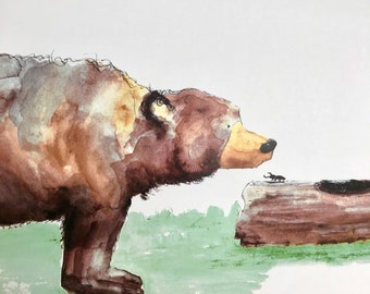 Bear and Beetle Birthday Card: Humorous Animal Art Greetings Card