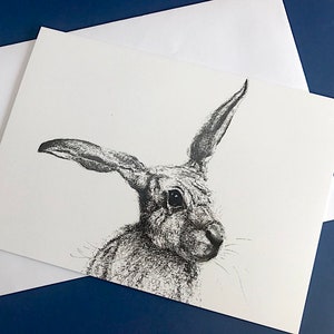 Hare card, wildlife art card, rabbit card, bunny card, animal greetings card