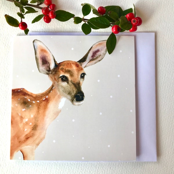 Fawn Christmas Card - Deer Christmas Card - Winter Animal Card