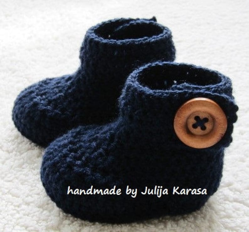 Boots Handmade Crochet Baby Bootees Navy Blue Button Detail