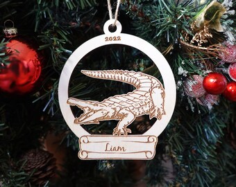 Personalized Wooden Crocodile Christmas Ornament, Toddler Boys Girls Keepsake, Gift Tags, Children Holiday Ornament, Animal, Kids, Alligator