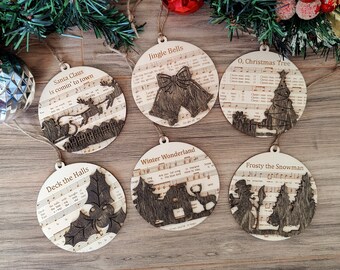 Vintage Wooden Rustic Christmas Ornaments Sheet Music Classic Carols Laser Cut Engraved Festive Holiday Decorations for Xmas 2023 Gift Set