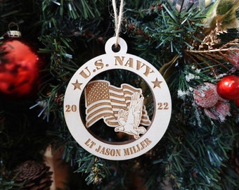 Military Navy Ornament, Keepsake, Personalized Military Brat Ornament, Proud Mom, Dad, Wooden Christmas Gift for Her or Him, Mom or Dad