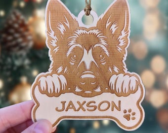 Personalized Wooden Pet Ornament, Custom Dog With Bone Christmas Name Gift, Dog Breed Gift for Mom and Pet Lovers, Pet Memorial Keepsake