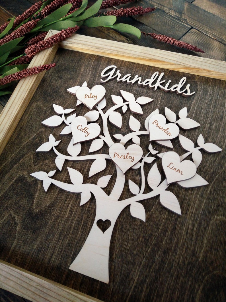 Personalized Family Tree Wooden Wall Art Decor Mothers Day Etsy