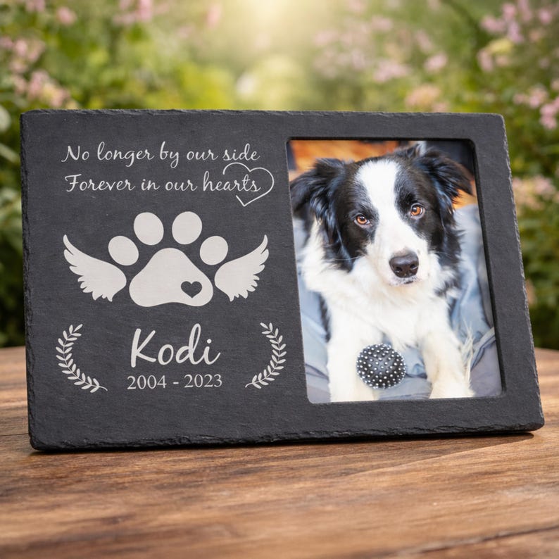 Personalized Dog Memorial Picture Frame - Pet Photo Slate Stone - Pet ...
