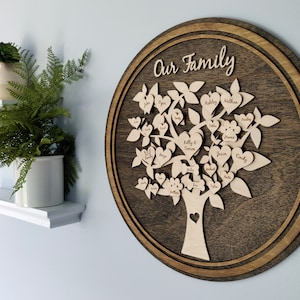 Personalized Family Tree Anniversary Birthday Gift Keepsake Wooden Wall Art Christmas Gifts for Her or Him Custom Present for Mom Dad 5 year