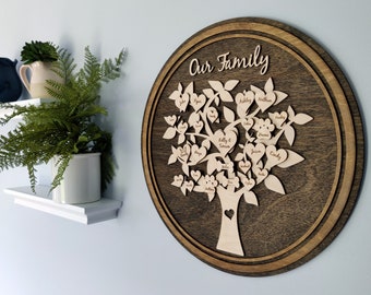 Personalized Family Tree Anniversary Birthday Gift Keepsake Wooden Wall Art Christmas Gifts for Her or Him Custom Present for Mom Dad 5 year