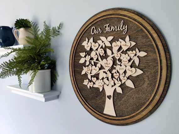 Personalized Wood Family Tree of Life Custom Names Gift for Mom and Dad Parents Anniversary Wooden Frame Keepsake Wall Hanging Grandma Gift
